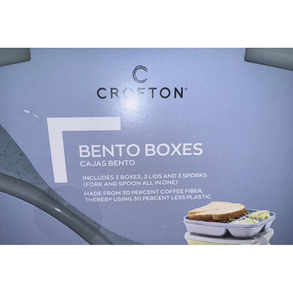 Crofton Bento Lunch Box with Compartments Reusable Container W/ Sporks SET OF 3